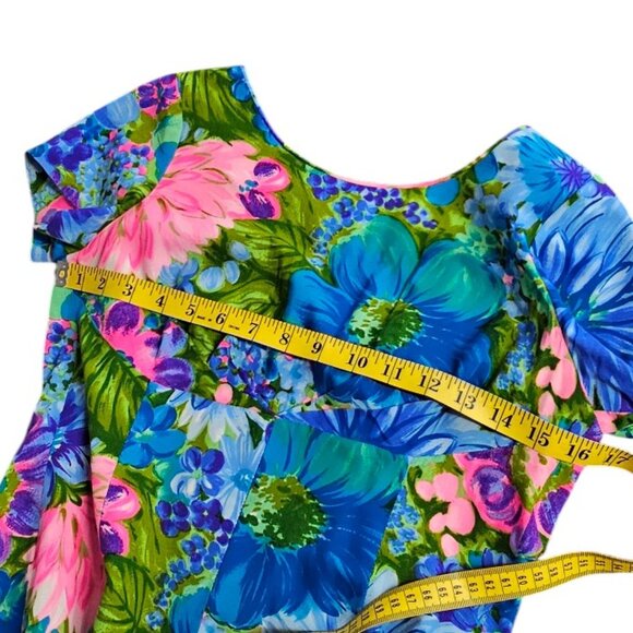 Waltah Clarke Vintage Hawaiian Maxi Dress, Short Sleeve, Vibrant, Floral, Small - Picture 4 of 10